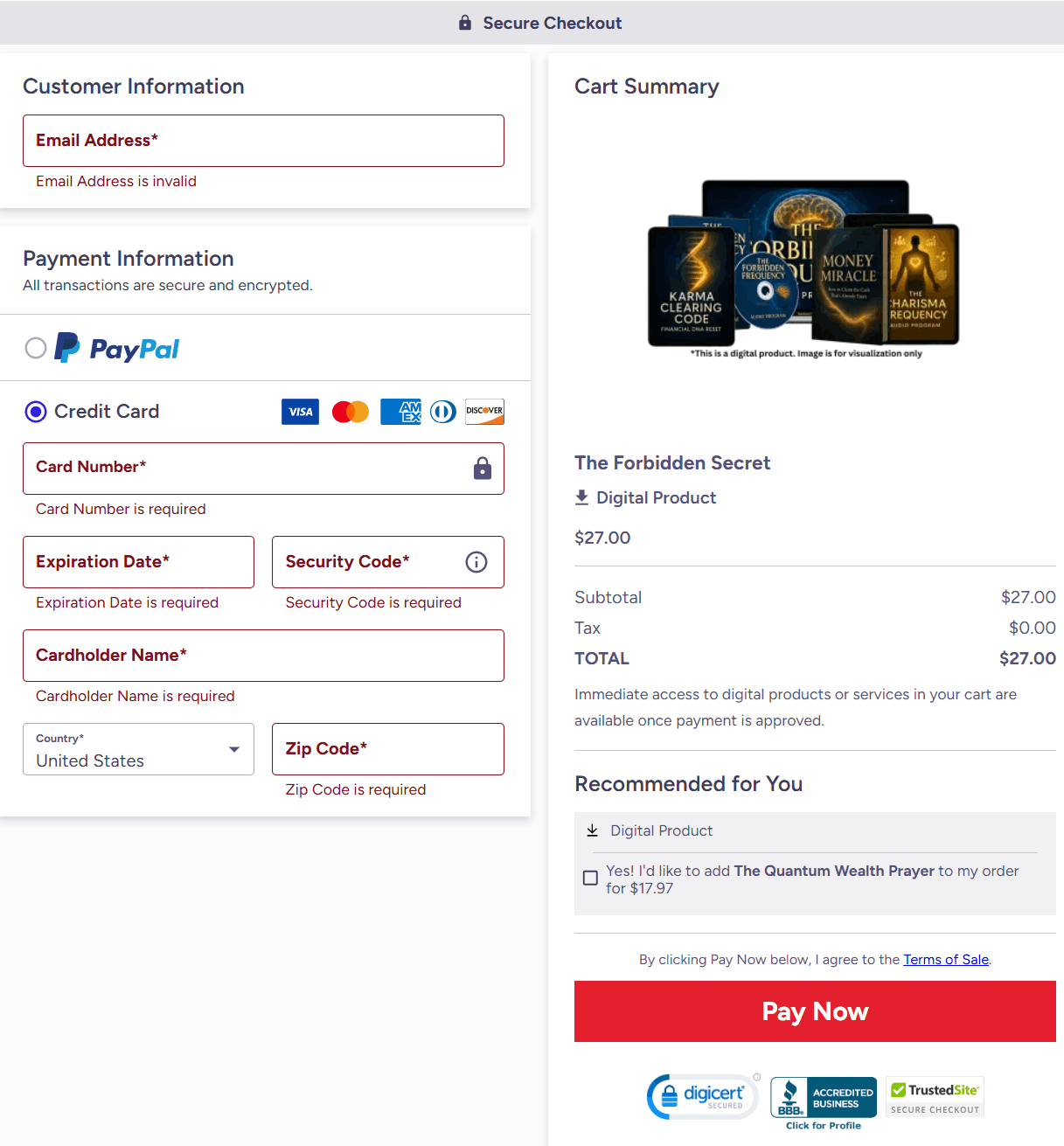 The Forbidden Secret Checkout Page